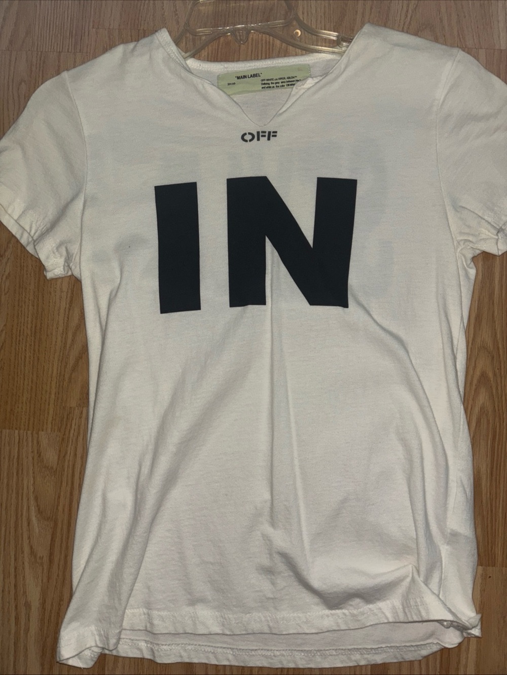 Off-White White Tee with Black 'IN' Graphic